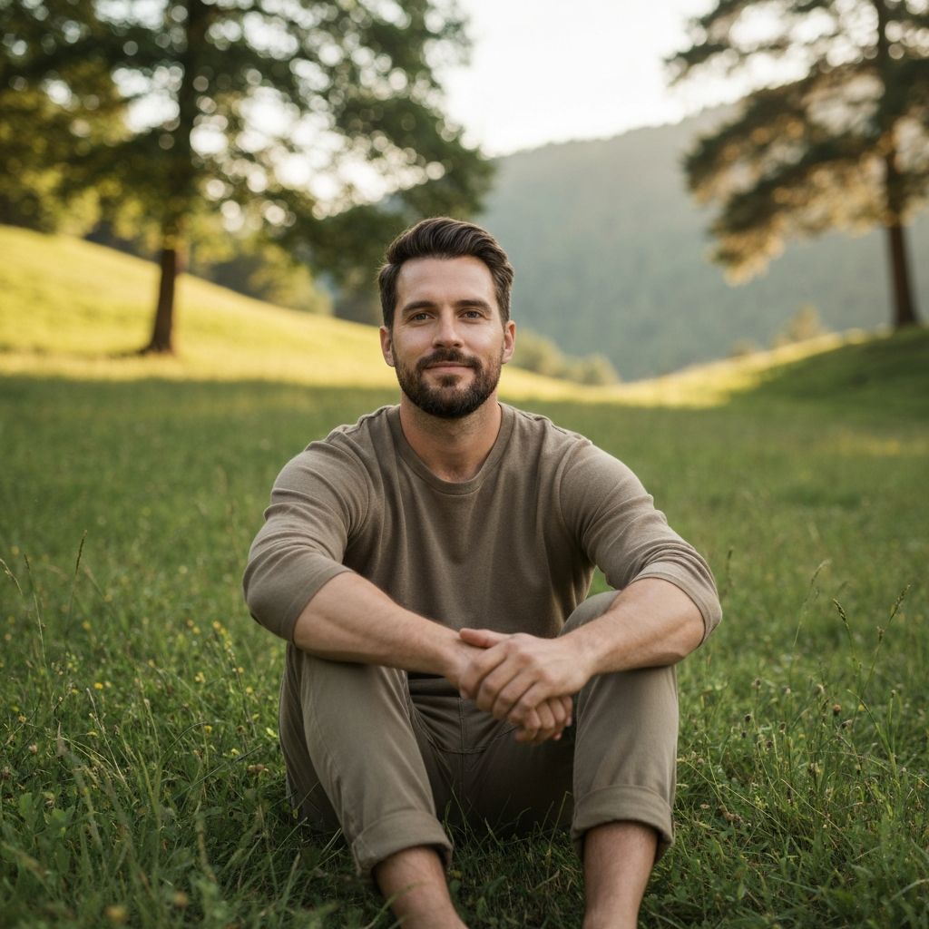 Serene man in natural setting, representing mental well-being and positive mindset development
